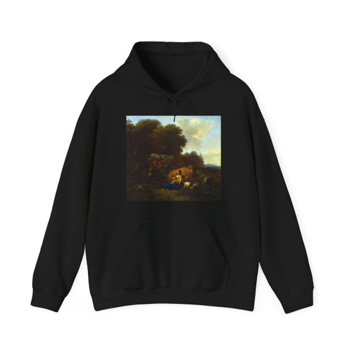 BERCHEM, Nicolaes - A Peasant playing a Hurdy-Gurdy to a Woman and Child (Artwork) Hoodie
