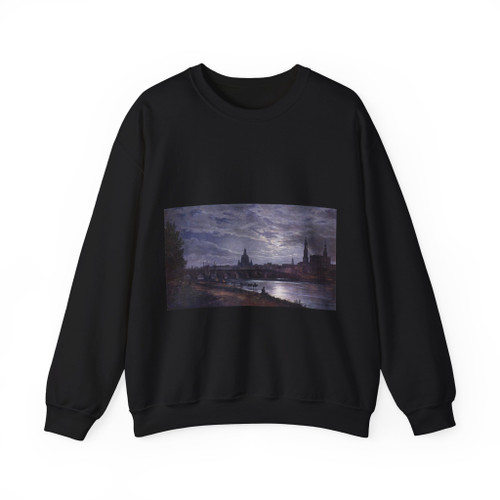 DAHL, Johan Christian Clausen - View of Dresden at Full Moon (Artwork) Crewneck Sweatshirt