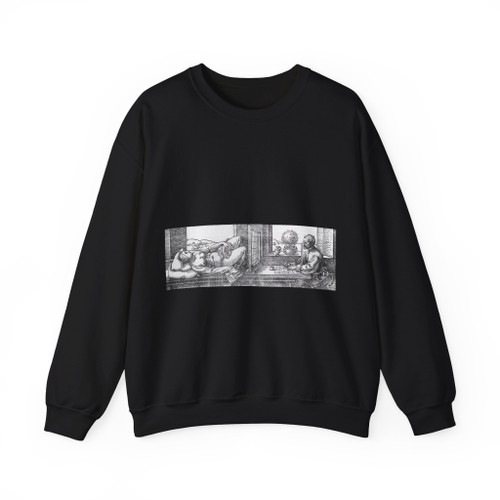 DURER, Albrecht - Draughtsman Drawing a Recumbent Woman (Artwork) Crewneck Sweatshirt