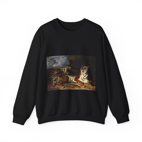 DELACROIX, EUGENE - A Young Tiger Playing with its Mother (Artwork) Crewneck Sweatshirt
