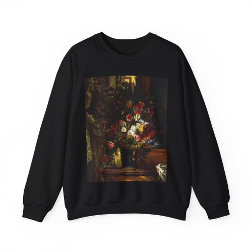 DELACROIX, EUGENE - A Vase of Flowers on a Console (Artwork) Crewneck Sweatshirt