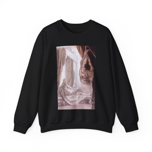 FUSELI, John Henry - Brunhilde Observing Gunther, Whom She Has Tied to the Ceiling (Artwork) Crewneck Sweatshirt