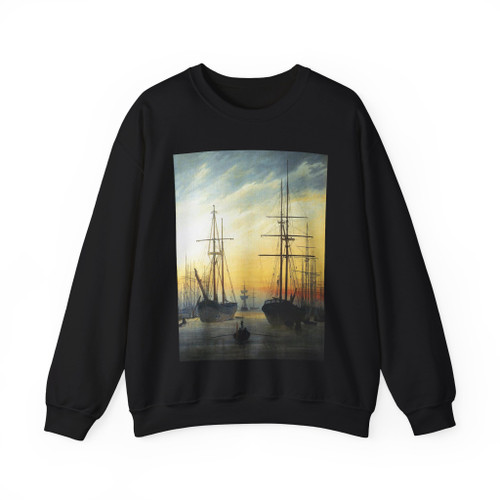 FRIEDRICH, Caspar David - View of a Harbour (Artwork) Crewneck Sweatshirt