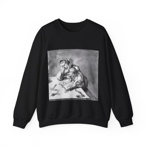 GHEYN, Jacob de II - Woman and Child looking at a Picture Book (Artwork) Crewneck Sweatshirt