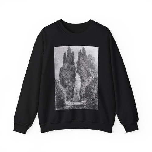 FRAGONARD, Jean-Honore - Cypresses in the Garden Avenue of the Villa (Artwork) Crewneck Sweatshirt