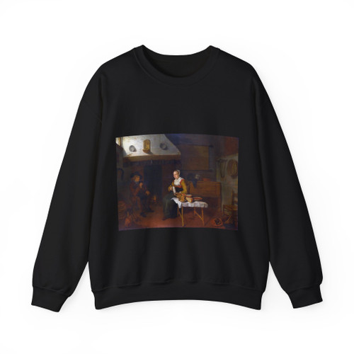 BREKELENKAM, Quiringh van - An Interior, with a Man and a Woman seated by a Fire (Artwork) Crewneck Sweatshirt
