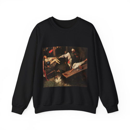 BRUEGEL, Pieter the Elder - 03.Proverbs - Netherlandish Proverbs (detail)3 (Artwork) Crewneck Sweatshirt