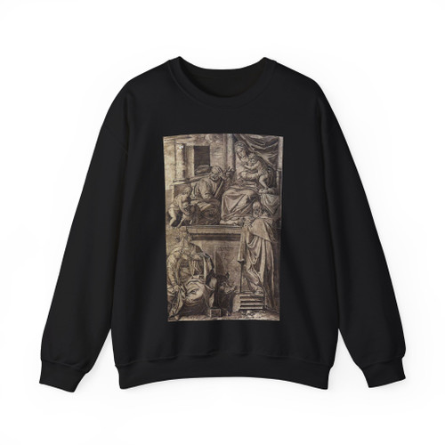 CARRACCI, Agostino - The Holy Family with Sts Anthony Abbot, Catherine and the Infant St John (Artwork) Crewneck Sweatshirt