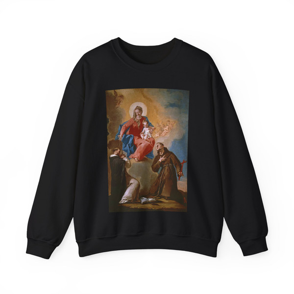 GRASSI, Nicola - Rosary Mother of God with Sts Dominic and Francis of Assisi (Artwork) Crewneck Sweatshirt