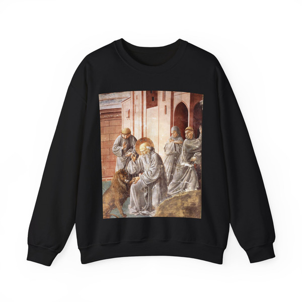 GOZZOLLI, Benozzo - St Jerome Pulling a Thorn from a Lion's Paw (Artwork) Crewneck Sweatshirt