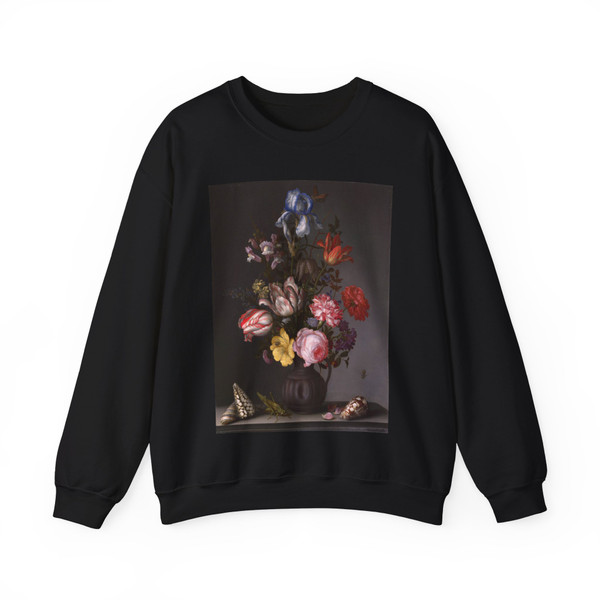 AST, Balthasar van der - Flowers in a Vase with Shells and Insects (Artwork) Crewneck Sweatshirt