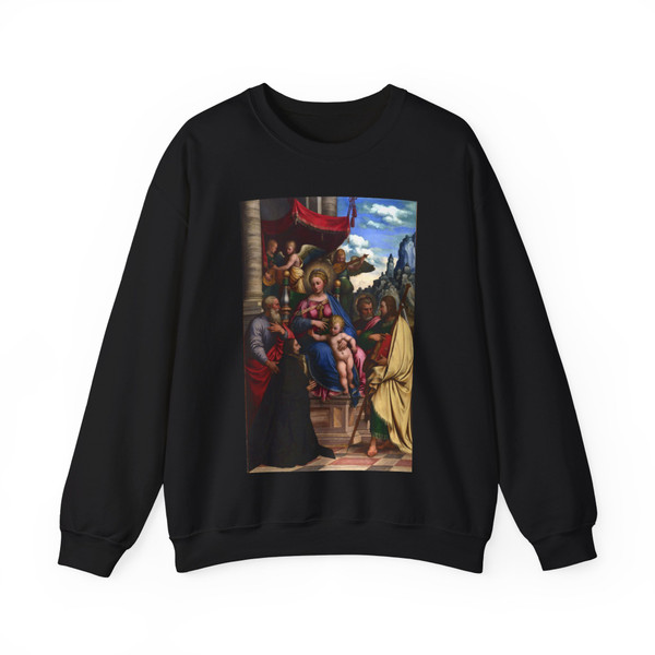 GIROLAMO da Treviso the Younger - The Madonna and Child with Angels, Saints and a Donor (Artwork) Crewneck Sweatshirt