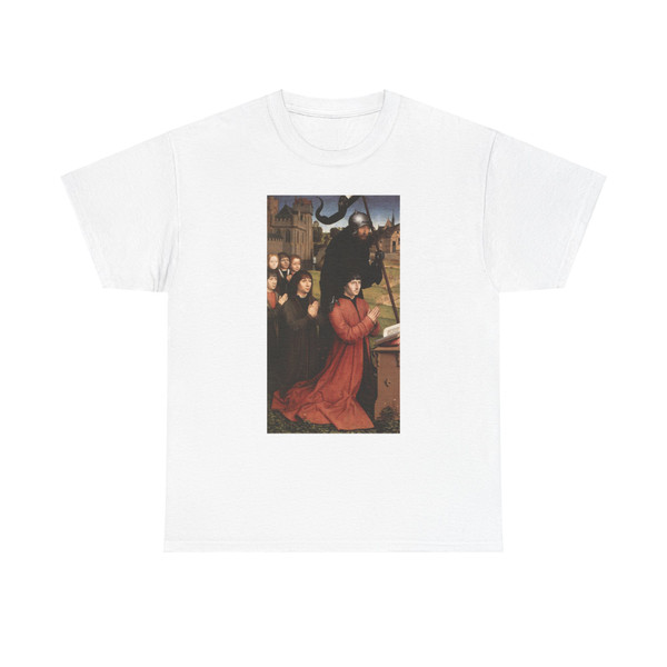 MEMLING, Hans -late- Triptych of the Family Moreel (left wing) (Artwork) T-Shirt