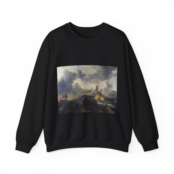 BACKHUYSEN, Ludolf - An English Vessel and a Man-of-war in a Rough Sea (Artwork) Crewneck Sweatshirt