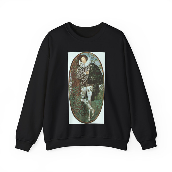HILLIARD, Nicholas - A Youth Leaning Against a Tree Among Roses (Artwork) Crewneck Sweatshirt