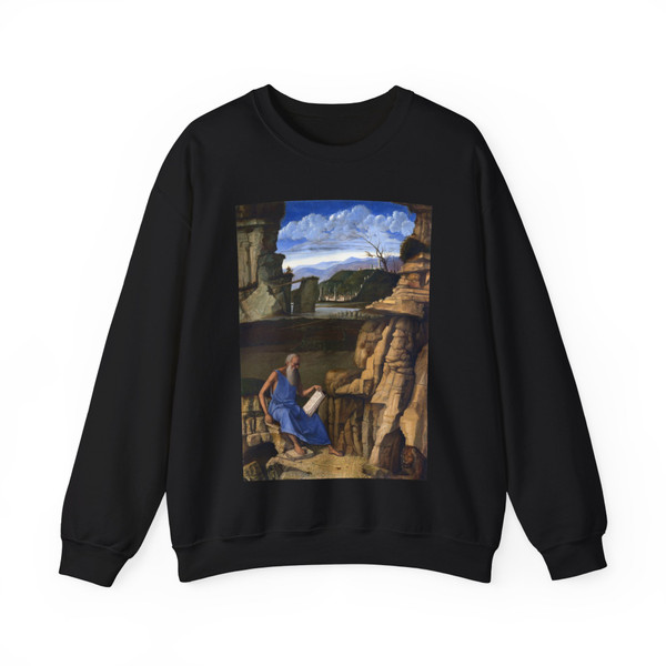 BELLINI, Giovanni - 1480-89 - St Jerome Reading in the Countryside (Artwork) Crewneck Sweatshirt