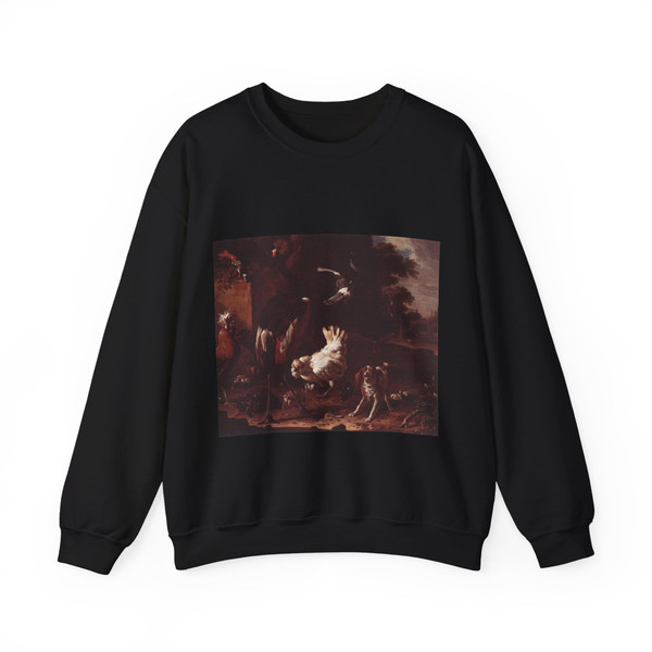 HONDECOETER, Melchior d' - Birds and a Spaniel in a Garden (Artwork) Crewneck Sweatshirt