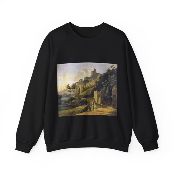 BERTIN, Jean-Victor - Landscape with a Fortress and a Beggar (Artwork) Crewneck Sweatshirt