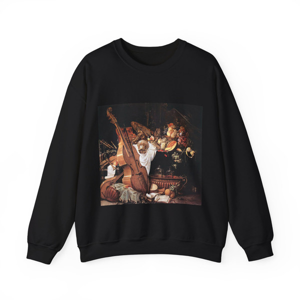 HEEM, Cornelis de - Vanitas Still-Life with Musical Instruments (Artwork) Crewneck Sweatshirt