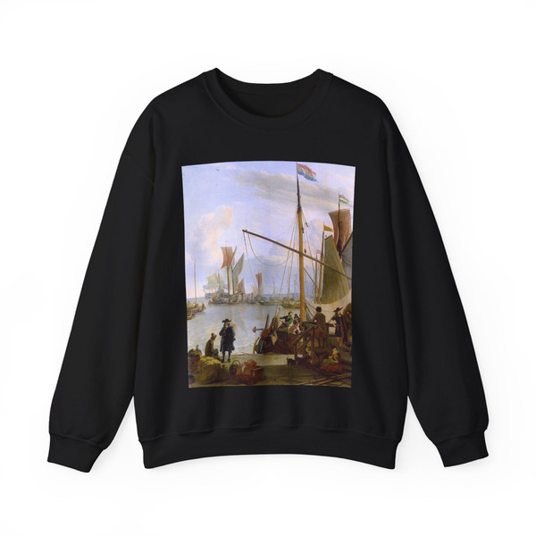 BACKHUYSEN, Ludolf - View from the Mussel Pier in Amsterdam (Artwork) Crewneck Sweatshirt