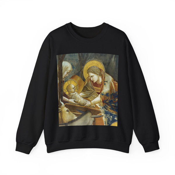 GIOTTO di Bondone - 1.Birth of Jesus (detail) (Artwork) Crewneck Sweatshirt