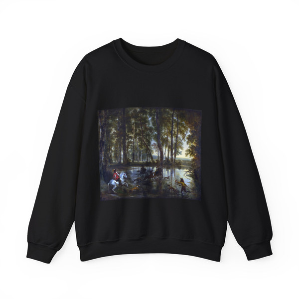 HACKAERT, Jan - A Stag Hunt in a Forest (Artwork) Crewneck Sweatshirt