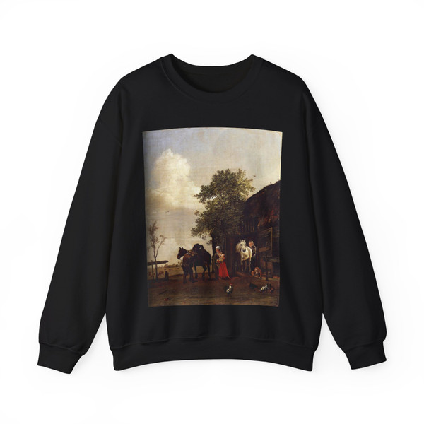 POTTER, Paulus - Figures with Horses by a Stable (Artwork) Crewneck Sweatshirt