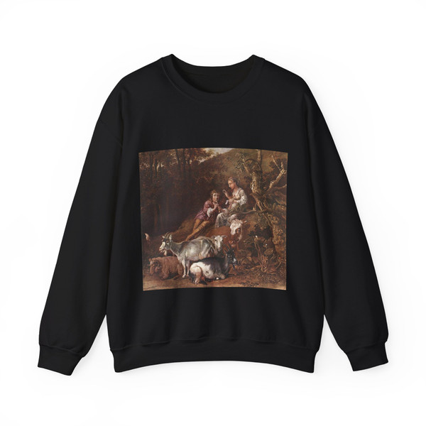 POTTER, Paulus - Landscape with Shepherdess Shepherd Playing Flute (detail) (Artwork) Crewneck Sweatshirt