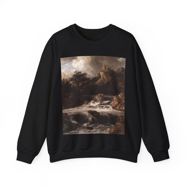 RUISDAEL, Jacob Isaackszon van - Waterfall with Castle Built on the Rock (Artwork) Crewneck Sweatshirt