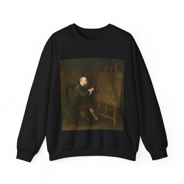 HOGARTH, William - Self Portrait at the Easel (Artwork) Crewneck Sweatshirt
