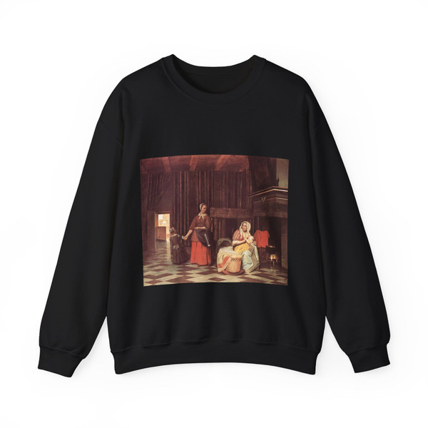 HOOCH, Pieter de - Suckling Mother and Maid (Artwork) Crewneck Sweatshirt