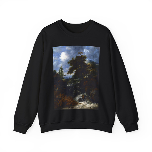 RUYSDAEL, Salomon van - A Waterfall by a Cottage in a Hilly Landscape (Artwork) Crewneck Sweatshirt