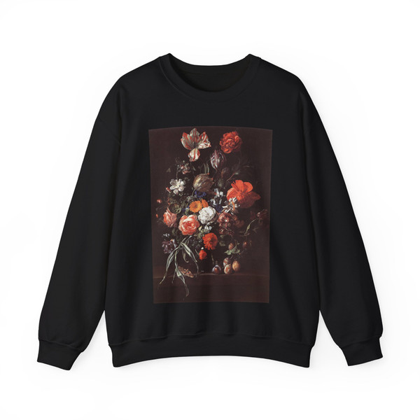 RUYSCH, Rachel - Still-Life with Bouquet of Flowers and Plums (Artwork) Crewneck Sweatshirt