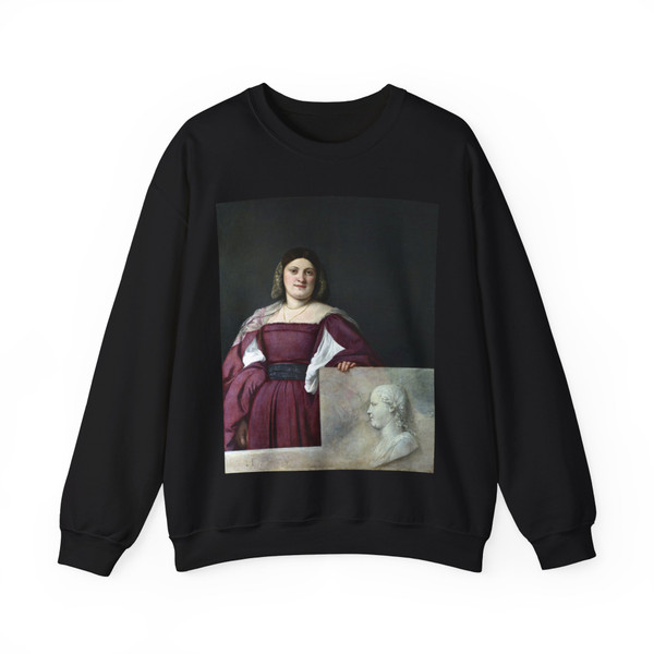 TIZIANO Vecellio - Portrait of a Woman (La Schiavona) (Artwork) Crewneck Sweatshirt