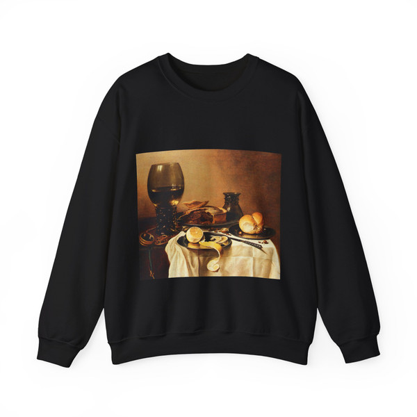 CLAESZ, Pieter - Breakfast Still Life With Roemer Meat Pie Lemon and Bread (Artwork) Crewneck Sweatshirt