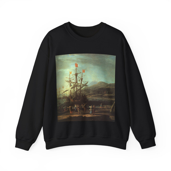 CLAUDE LORRAIN - Marine with the Trojans Burning their Boats d1 (Artwork) Crewneck Sweatshirt