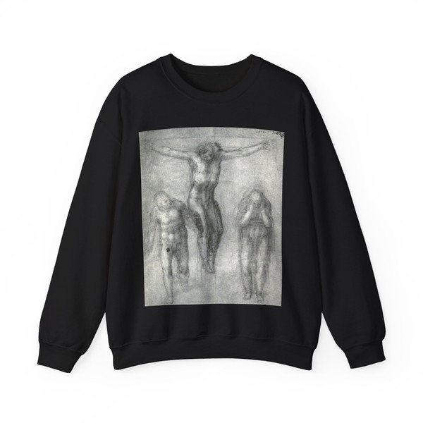 MICHELANGELO, Buonarroti - Study for Christ on the cross with Mourners (Artwork) Crewneck Sweatshirt
