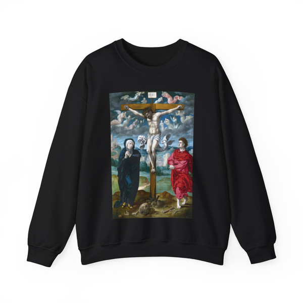 COECKE VAN AELST, Pieter - The Crucifixion - Central Panel (Artwork) Crewneck Sweatshirt