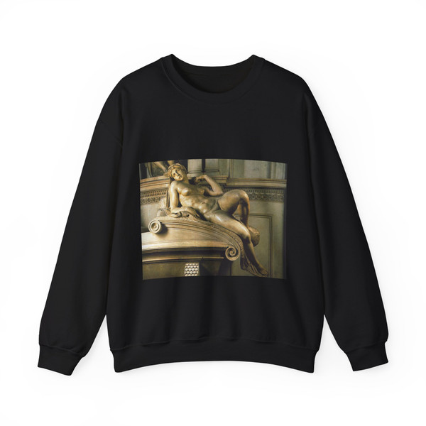 MICHELANGELO, Buonarroti - Tomb of Lorenzo de- Medici detail Dawn (Artwork) Crewneck Sweatshirt
