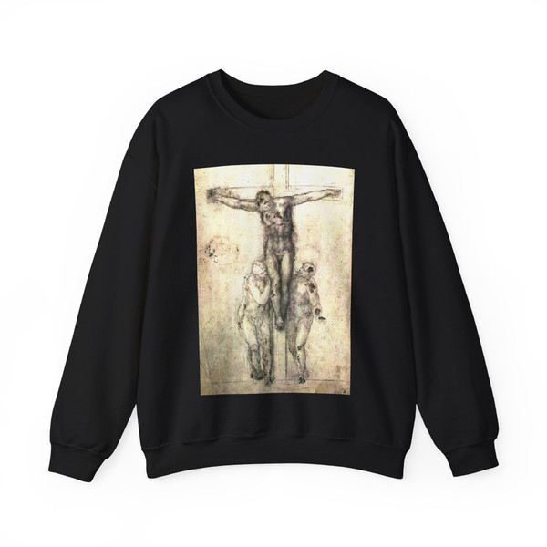 MICHELANGELO, Buonarroti -Drawing--Crucifix, Pieta- Crucifix (Artwork) Crewneck Sweatshirt