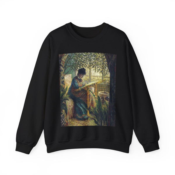 MONET, Claude - The Woman at Work (Camille Monet Embroidering) (Artwork) Crewneck Sweatshirt