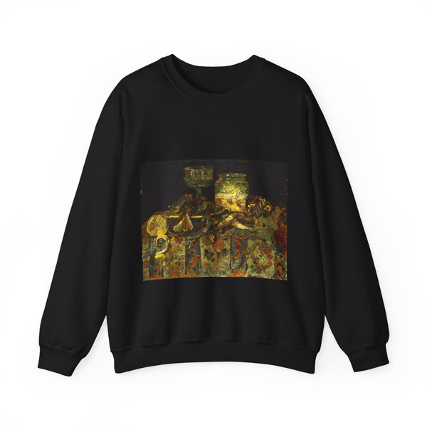 MONTICELLI Adolphe - Still Life - Oysters, Fish (Artwork) Crewneck Sweatshirt