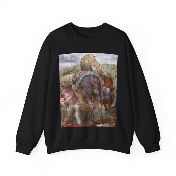 MICHELANGELO, Buonarroti -Paintings- The Conversion of Saul (detail) (Artwork) Crewneck Sweatshirt