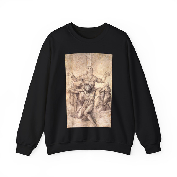 MICHELANGELO, Buonarroti -Drawing--Crucifix, Pieta- Study for the Colonna Pieta (Artwork) Crewneck Sweatshirt