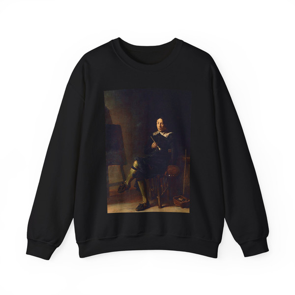 SAFTLEVEN, Cornelis - Selfportrait with Easel (Artwork) Crewneck Sweatshirt