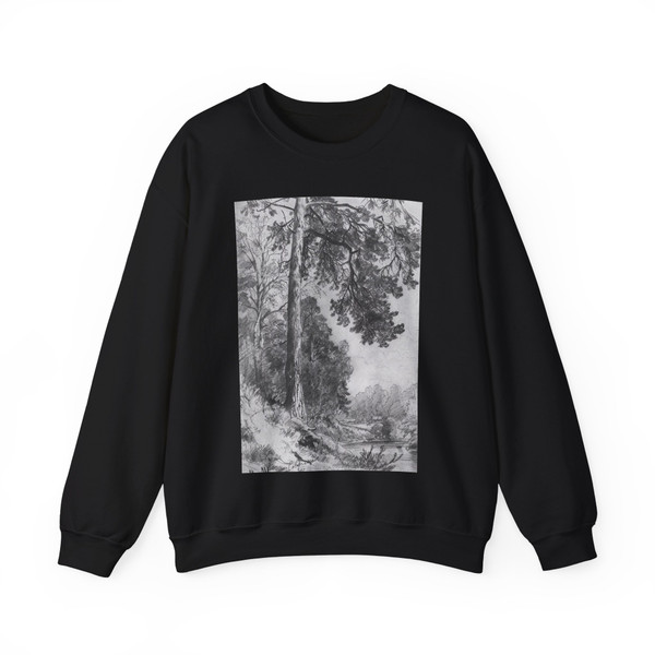SHISKIN, Ivan Ivanovich - Forest River. Siverskaya 1876 (Artwork) Crewneck Sweatshirt