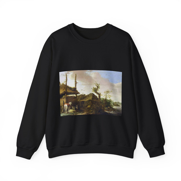 SAFTLEVEN, Cornelis - A Farmstead Near a Stream (Artwork) Crewneck Sweatshirt