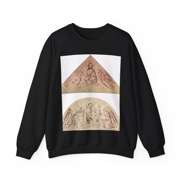 SIMONE MARTINI - Saviour Blessing (tympanum) and Madonna of Humility (lunette)2 (Artwork) Crewneck Sweatshirt