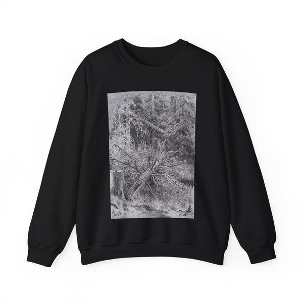 SHISKIN, Ivan Ivanovich - In the woods. Fallen Tree 1878 (Artwork) Crewneck Sweatshirt