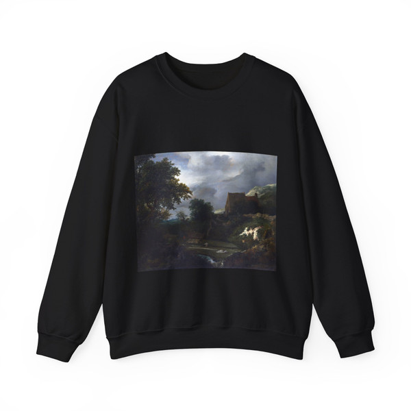 RUISDAEL, Jacob Isaackszon van - A Bleaching Ground in a Hollow by a Cottage (Artwork) Crewneck Sweatshirt